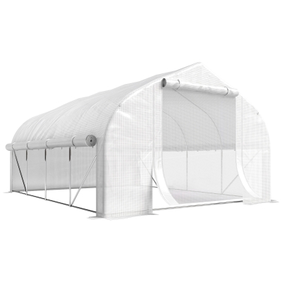 Outsunny Walk-in Polytunnel Greenhouse 4x3m with Mesh White