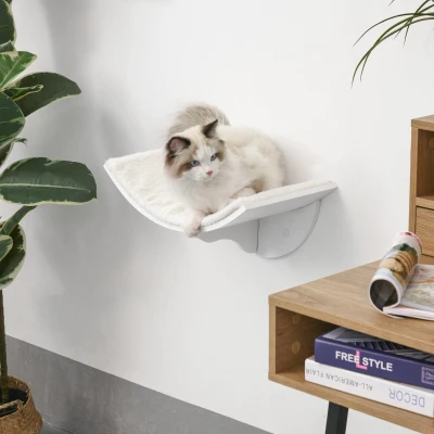 PawHut Prateleira para gatos, montagem na parede, superfície de descanso macia, até 10 kg, 41x28x21 cm, Branco