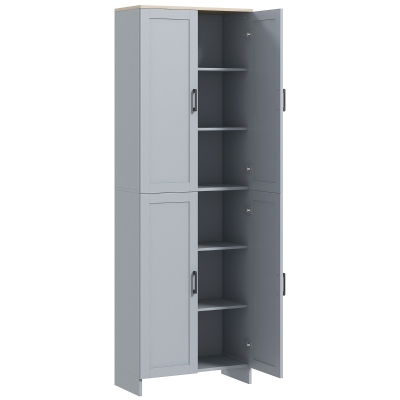 HOMCOM Küchenschrank 170 cm hoch hoher Buffet-Schrank mit 4 Türen und verstellbaren Regalen, modernes Design, grau