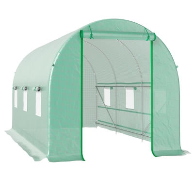Outsunny Tunnelgewächshaus 8 m², Tunnelgewächshaus mit Tür und 6 Fenstern, PE-Abdeckung 140 g/m² 400 x 200 x 200 cm, grün