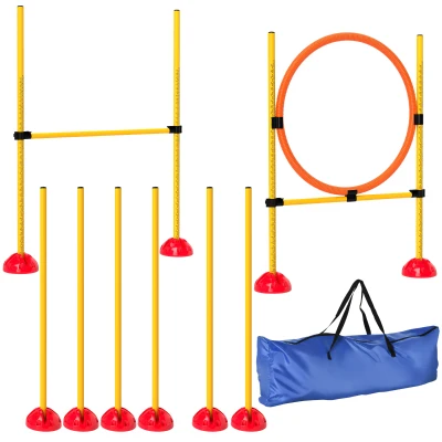 PawHut Agility Set para cães 3 peças preenchível, equipamento de agility para treino de cães, conjunto de obstáculos por encaixe com varas de slalom