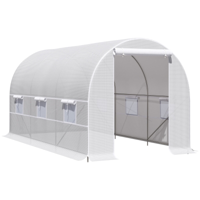 Outsunny Tunnel-Gewächshaus 8m², Tunnel-Gewächshaus mit Tür und 6 Fenstern, PE-Abdeckung 140 g/m² 400 x 200 x 200 cm weiß