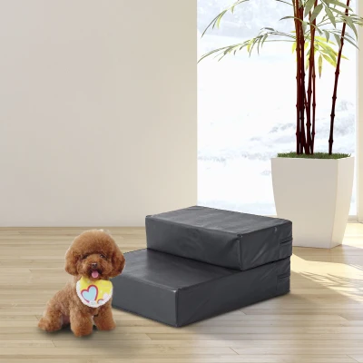 PawHut Escada para Cães dobrável Escada para Gatos Auxílio de Acesso 2 Degraus 20 cm Preto para Cama Sofá Carro Cães Pequenos