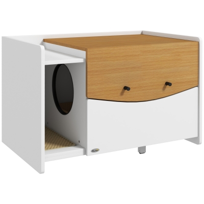 PawHut Caixa de areia para gatos, deslizante, design de armário, compartimento para areia, 78x50x51cm, Carvalho/Branco