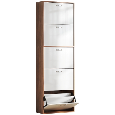 HOMCOM Schuhschrank Schuhmöbel 5 Klapptüren Zweifarbig Weiß/Dunkelbraun Holzoptik