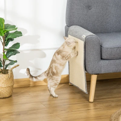 PawHut Tapete de Arranhar para Gato Conjunto de 2 130 x 45 cm Sisal Prancha de Arranhar Arranhadores Tapete Protetor para Sofá Móveis Porta Cinza