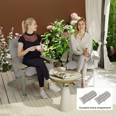 Outsunny 2er-Set Sitzkissen für Adirondack-Stühle mit sicheren Befestigungen, gesteppte, weiche und dicke Ausführung, Hellgrau