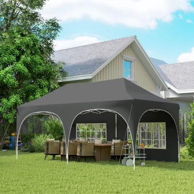 Outsunny Pop Up Gazebo Tent 3x6m with Sides Dark Grey