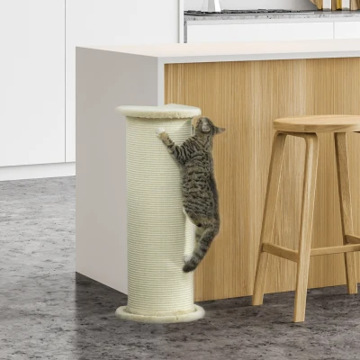 PawHut Arranhador para Gatos, Design de Canto, Poupador de Espaço, 35 cm x 35 cm x 85 cm, Creme branco