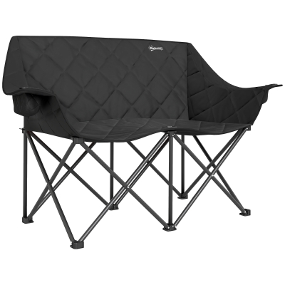 Outsunny Cadeira dobrável 2 lugares Cadeira de camping com bolsa de transporte Outdoor suporta até 250kg 145 x 60 x 92 cm Preto