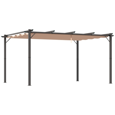 Outsunny Pérgola Pavilhão com toldo de tecido ajustável 3 x 4 m - Cobertura de varanda em alumínio para proteção solar, terraço e jardim - Cinza+Marrom