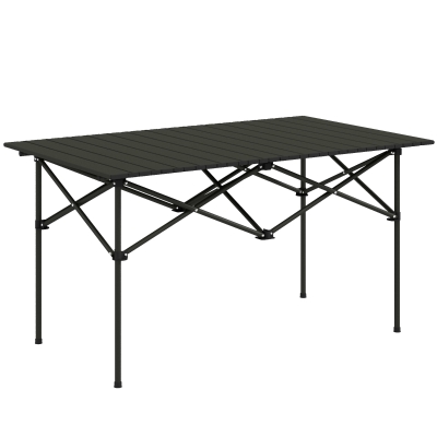 Outsunny Mesa de Camping Dobrável com Tampo Enrolável Mesa de Jardim em Alumínio 2 Pessoas 95 x 55cm Preto