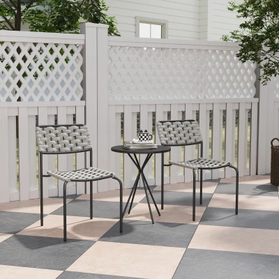 Outsunny Conjunto de Móveis de Jardim em Polyrattan, Lounge Exterior para 2 Pessoas, 3 Peças 2 Cadeiras, Mesa Grau