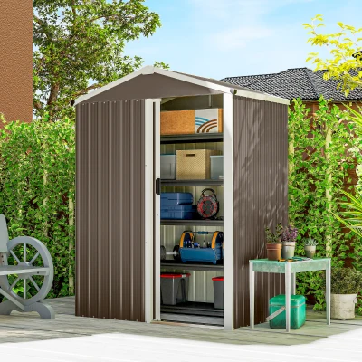Outsunny Metalen tuinhuis 1,1 m², tuinschuur met zadeldak afsluitbare schuifdeur met handschoenen, 136 x 87 x 179 cm
