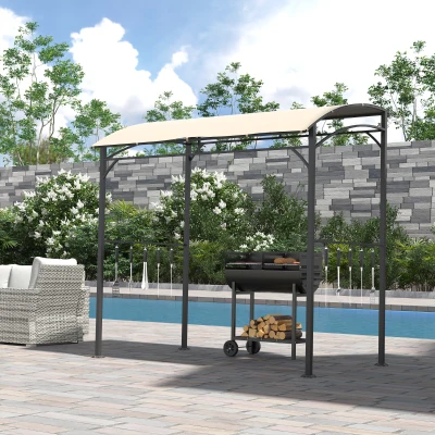 Outsunny Pavilhão para Churrasco, Cobertura para Churrasqueira, Proteção contra Chuva, Ganchos para Utensílios, Estrutura de Aço, Bege+Preto, 215 x 150 x 182/220 cm