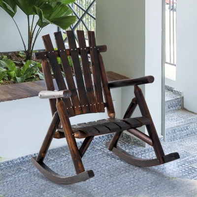 Outsunny Poltrona de balanço com apoios de braço, resistente às intempéries, madeira maciça carbonizada, 97 x 69 x 93cm
