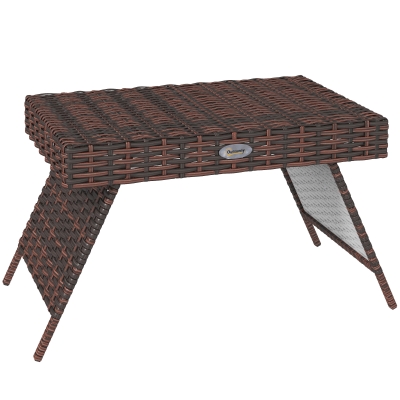 Outsunny Mesa de jardim Mesa de centro para exterior Mesa de apoio para exterior, PE-Rattan, resistente às intempéries, 60 cm x 41 cm x 41 cm,  Castanho