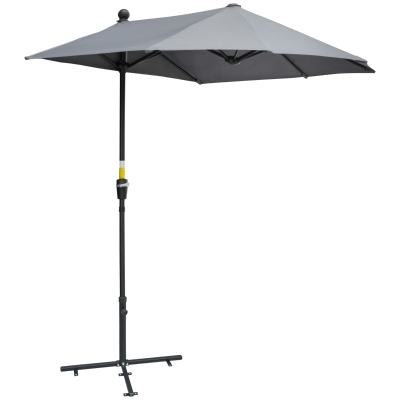 Outsunny Guarda-sol Semicircular 1,9 x 2 m Guarda-sol Duplo com Manivela Base Guarda-sol Guarda-sol de Jardim para Terraços e Pátios Cinza escuro