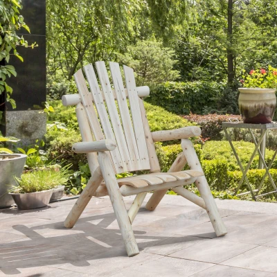 Outsunny Cadeira Adirondack resistente às intempéries em madeira para exterior, cadeira de jardim com encosto alto e apoios de braço, cadeira para varanda, poltrona de jardim para jardim, terraço, varanda 83 x 68 x 101 cm Natural