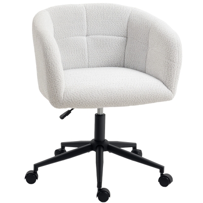 HOMCOM Cadeira de escritório estofada com revestimento aveludado, design em concha, cadeira de escritório com rodas, base em aço, Creme+Preto