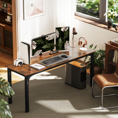 HOMCOM Mesa de escritório, Mesa para computador, design rústico, muito espaço, aglomerado, castanho