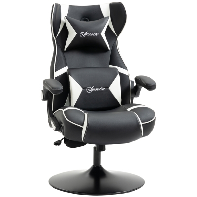 Vinsetto Poltrona Gamer, Cadeira Gamer, alto-falantes integrados, encosto reclinável, preto+branco, 69 x 73 x 118cm