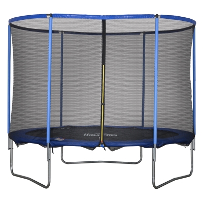 HOMCOM Trampolim com rede de proteção Trampolim de jardim para interior e exterior Trampolim fitness para jovens e adultos Aço Azul+Preto até 113,6 kg Ø305 x 248H cm