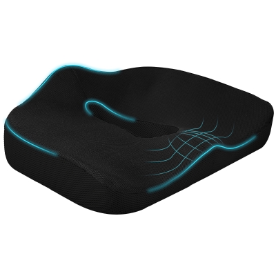 HOMCOM Almofada para assento, ergonômica, revestimento respirável, antiderrapante, 44x39x13 cm, Preto
