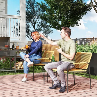 Outsunny Conjunto bistrô em Rattan 3 peças, conjunto de assentos, conjunto de jardim com 2 poltronas de jardim, mesa de centro 54 x 66 x 76 cm Amarelo