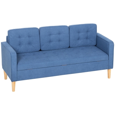 HOMCOM 3-Seater Sofa with Storage, Wood Legs, Blue