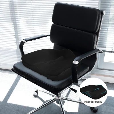 HOMCOM Almofada para assento, ergonômica, revestimento respirável, antiderrapante, 44x39x13 cm, Preto