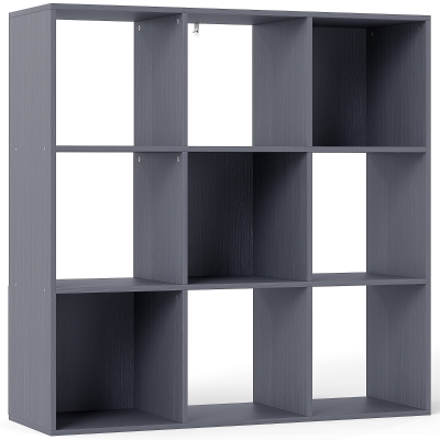 HOMCOM Bibliothèque 3 Niveaux 9 Compartiments Gris 91x29,5x91cm