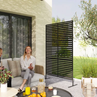 Outsunny Separador de Ambientes Exterior em Metal, Design ripado, Divisor decorativo para terraço, jardim, varanda, Preto