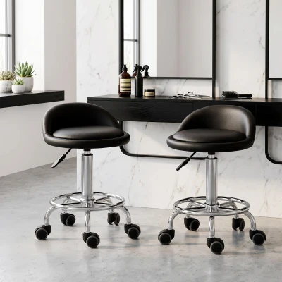 HOMCOM Lot 2 Tabourets Pivotants Réglables Synthétique Noir