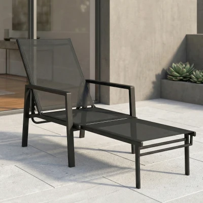 Outsunny Transat Pliable Jardin 5 Positions Repose-Pieds Portable
