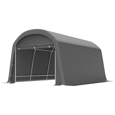 Outsunny /Abrigo de jardim com lona plástica, tenda para ferramentas, garagem montável, 300B x 450T x 230H cm, Cinza escuro