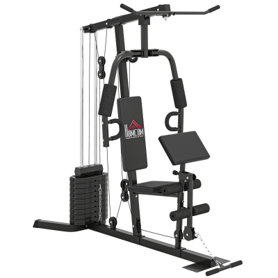 HOMCOM Estação de Musculação com Bloco de 45 kg 180 x 108 x 200cm Aço Preto