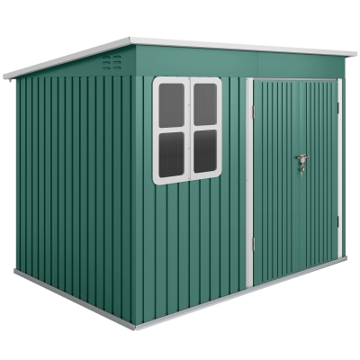 Outsunny Galpão metálico para armazenamento de ferramentas de jardim, com janela, porta larga, 260 x 177 x 190 cm, Verde