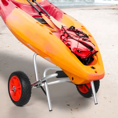 HOMCOM Carrinho para Canoa em Alumínio Dobrável com Cinto, Rodas em Couro Sintético, Prata, até 75 kg, 68 x 44,5 x 40 cm