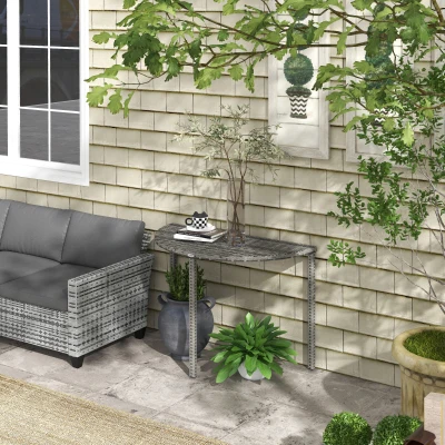 Outsunny Mesa de varanda, semicircular, Polyrattan+Metal, 100x50x74 cm, Cinza