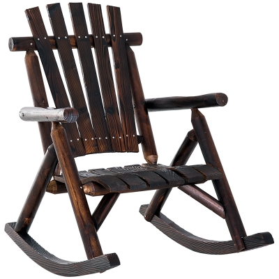 Outsunny Poltrona de balanço com apoios de braço, resistente às intempéries, madeira maciça carbonizada, 97 x 69 x 93cm