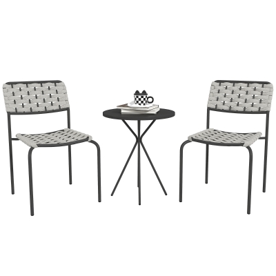 Outsunny Conjunto de Móveis de Jardim em Polyrattan, Lounge Exterior para 2 Pessoas, 3 Peças 2 Cadeiras, Mesa Grau