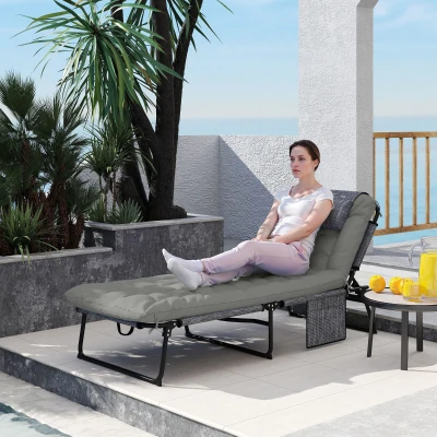 Outsunny Espreguiçadeira, encosto ajustável em 4 níveis, almofada, bolso lateral, apoio de cabeça, 68 x 189 x 33 cm, Cinza