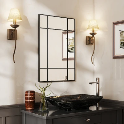 HOMCOM Miroir Verrière Métal Noir 90x60cm avec 4 Crochets