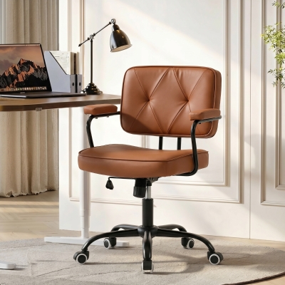 Vinsetto Cadeira de Escritório com Rodízios Cadeira Giratória para Escritório ajustável em altura com função de balanço 360° rotação reclinável Espuma Castanho 61 x 58 x 82-91 cm