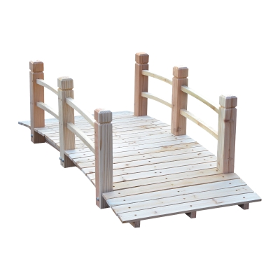 Outsunny Ponte de jardim Ponte de madeira Passadiço Ponte para lago Ponte decorativa com guarda-corpo até 180 kg Madeira de pinho Natural 152,5 x 67 x 48 cm