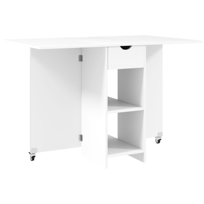 HOMCOM Mesa de jantar dobrável para 2-4 pessoas, mesa de cozinha dobrável com armazenamento, mesa extensível com rodas, Branco