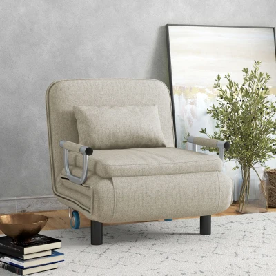 HOMCOM Poltrona-cama dobrável, poltrona 3 em 1 com encosto ajustável, para quarto e quarto de hóspedes, Cinzento