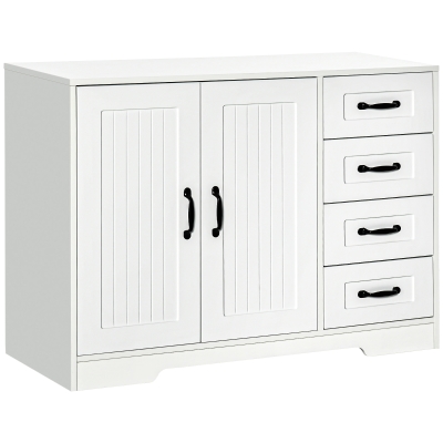 HOMCOM Aparador, Cômoda, Buffet, estilo moderno, 4 gavetas, 1 armário, 105 cm x 40 cm x 76 cm, Branco