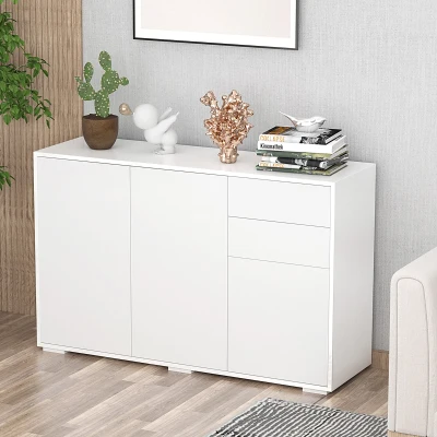 HOMCOM Sideboard Aparador, 2 gavetas, Push-Click, 117 cm x 36 cm x 74 cm, Branco